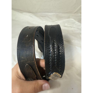 Double J Saddlery Belt Leather Western Belt Size 34 Silver gold trim